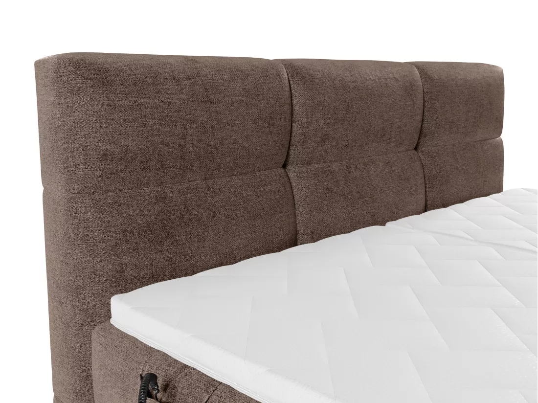 Ensemble complet boxspring tête de lit capitonnée + sommiers relaxation électrique + matelas + surmatelas - 2 x 80 x 200 cm - Tissu - Marron - LODI de PALACIO
