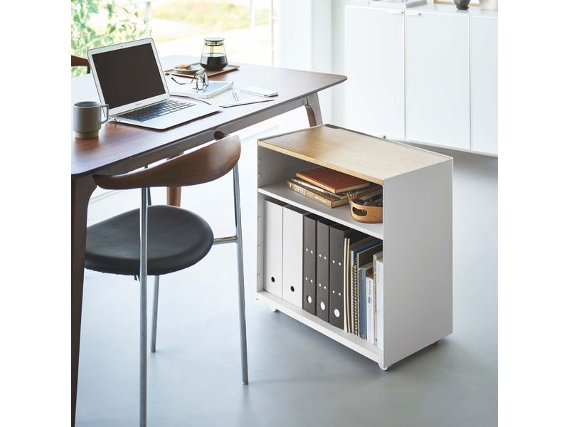 Yamazaki Servierwagen Tower 60.3 x 59 cm, Weiss Halbgeschlossener Aufbewahrungswagen