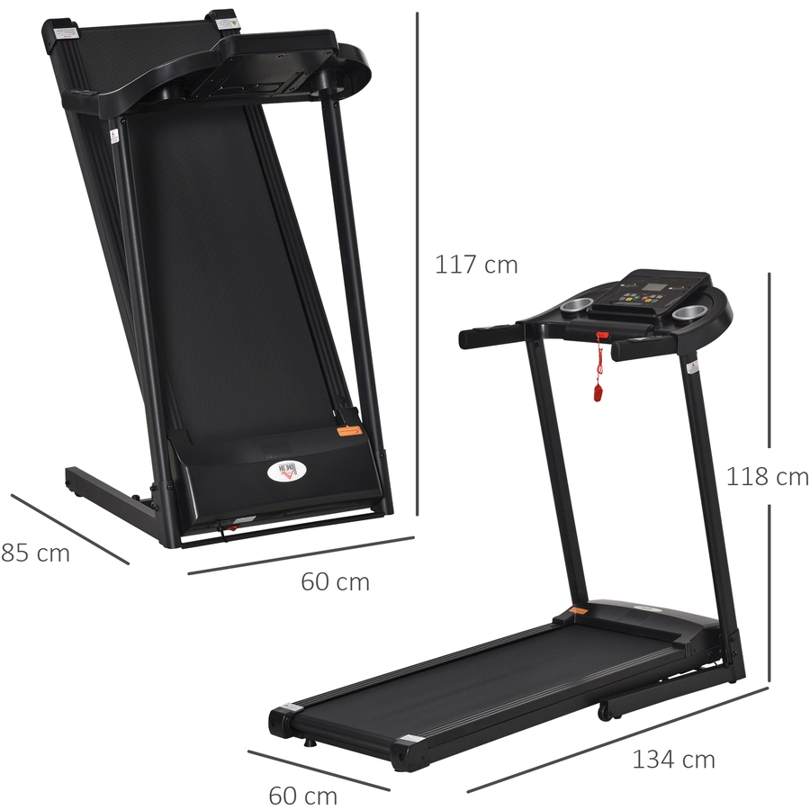 HOMCOM Laufband Training für Zuhause, Tassenhalterungen und Handyhalter schwarz, Grau