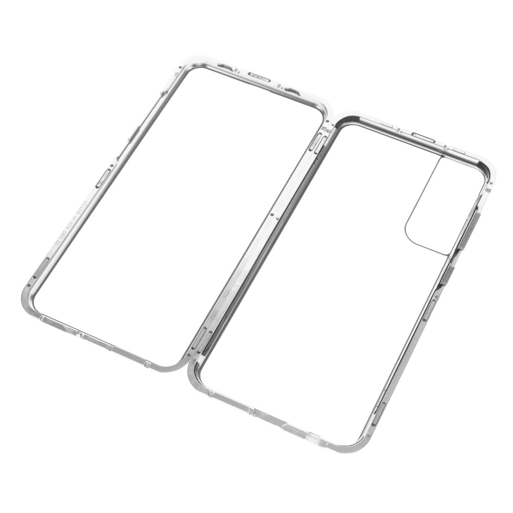Samsung Galaxy S21 FE 5G Magnetische Alu Schutzhülle mit Panzer Glas Backcover   Displayschutz (Magnet-Technologie) - Silber