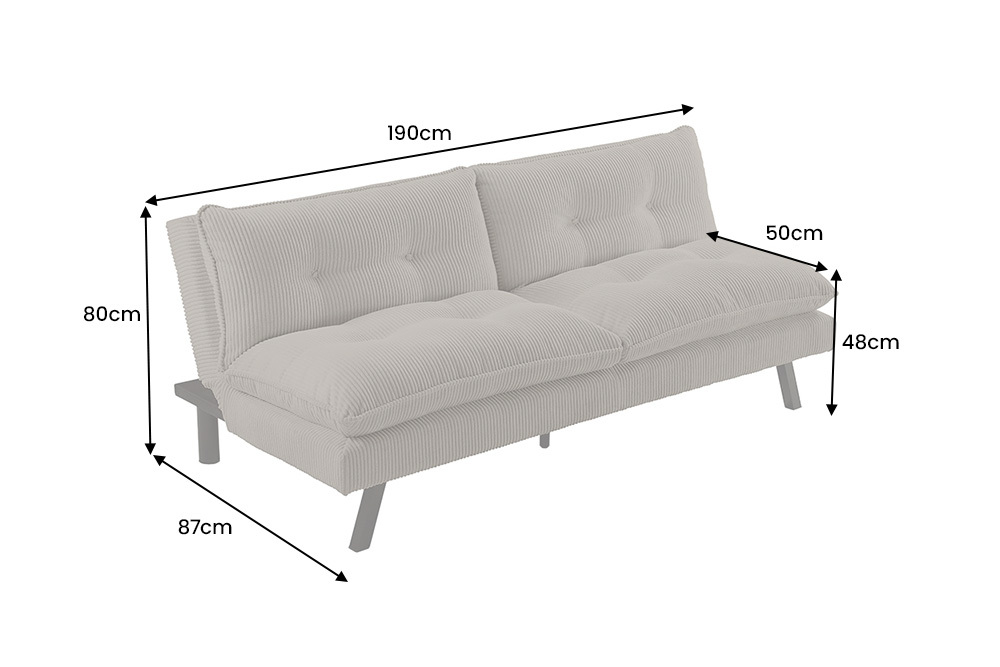 Modernes Schlafsofa COCOONING 190cm greige Cord 3-Sitzer Couch