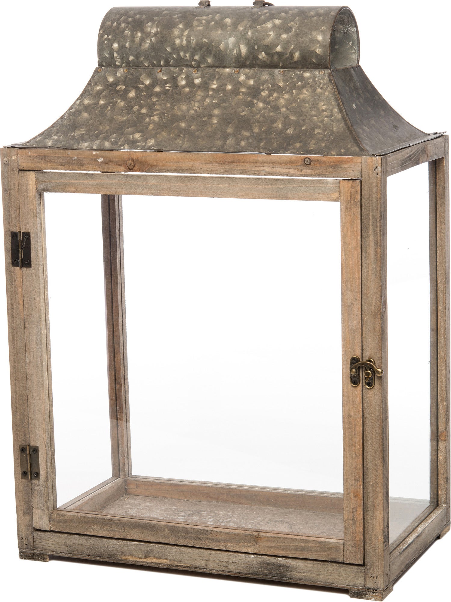 Intratuin lantaarn hout / glas 33 x 18 x 45 cm naturel / zilver