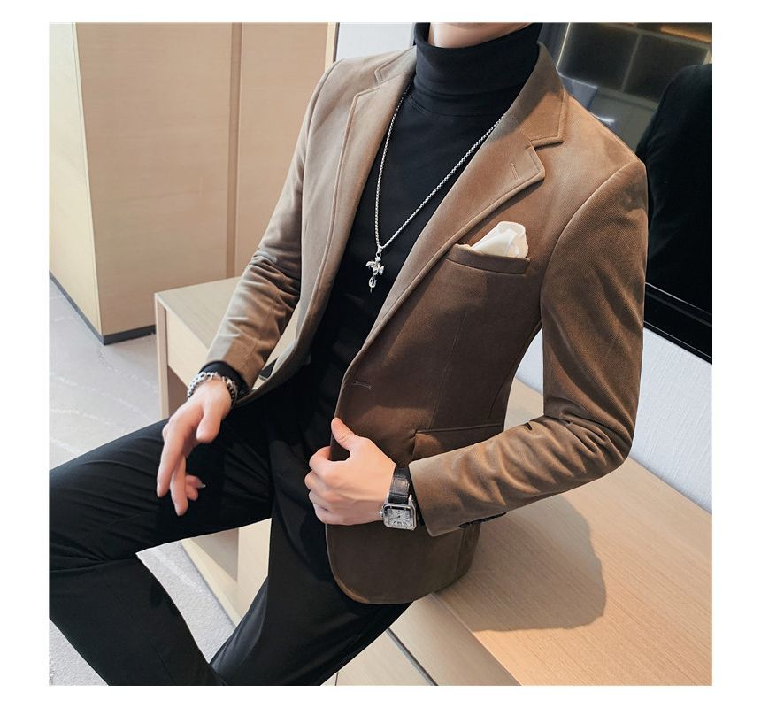 Deepwood - Effen fluwelen blazer met één knoop