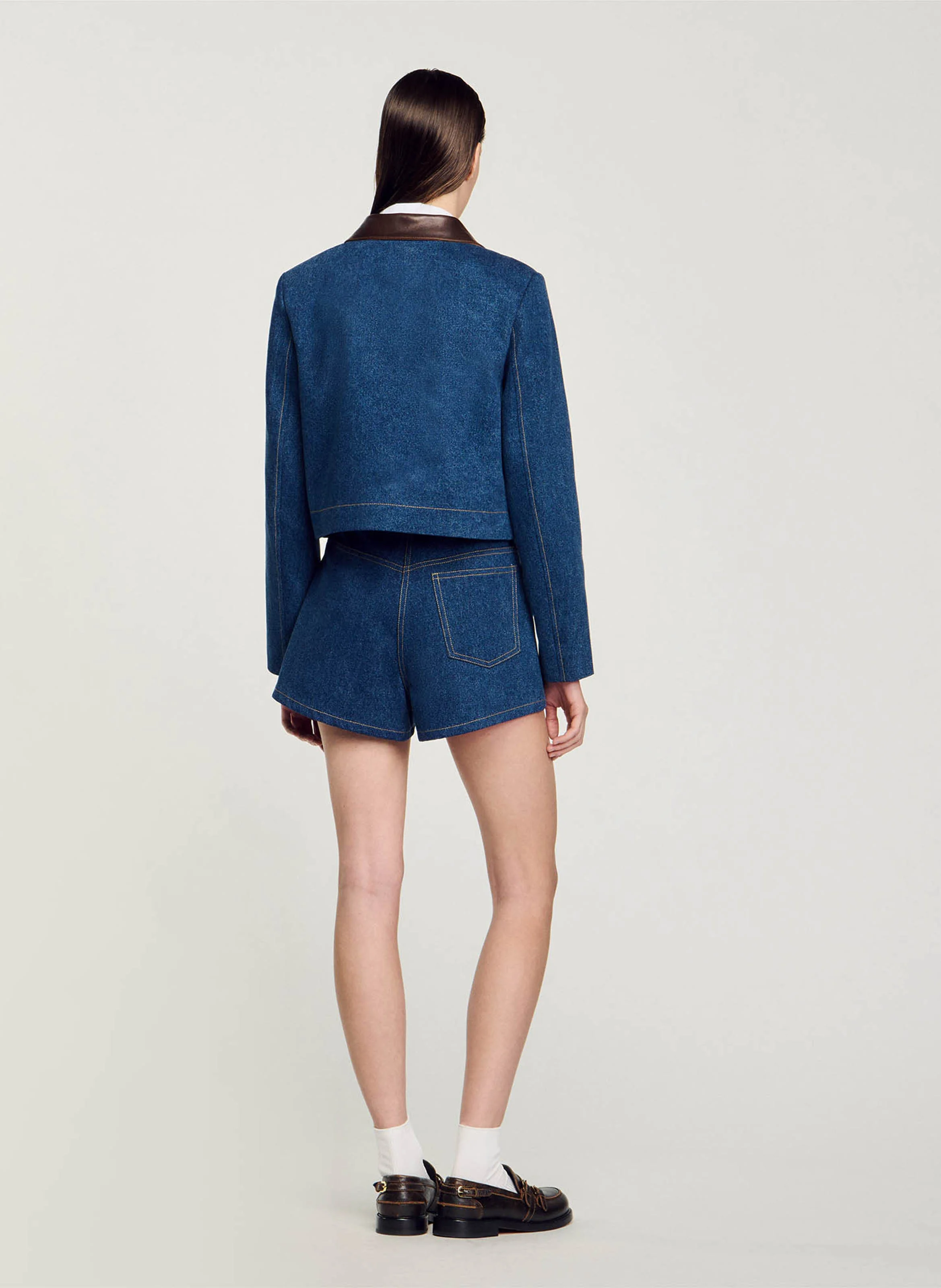 Veste col classique droite en coton | Bleu