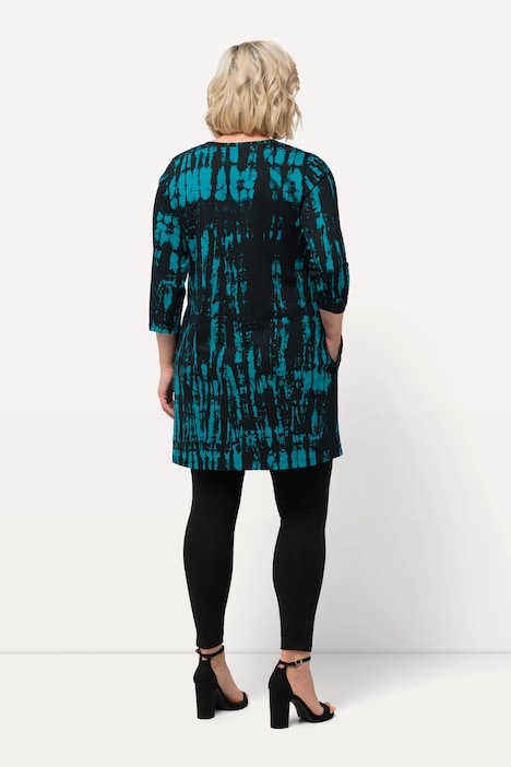 Longshirt, Batikdruck, A-Linie, V-Ausschnitt, 3/4-Arm