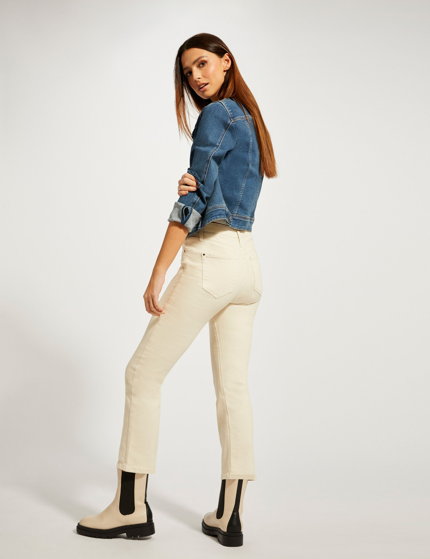 Pantalon droit 7/8ème ivoire femme - ivoire