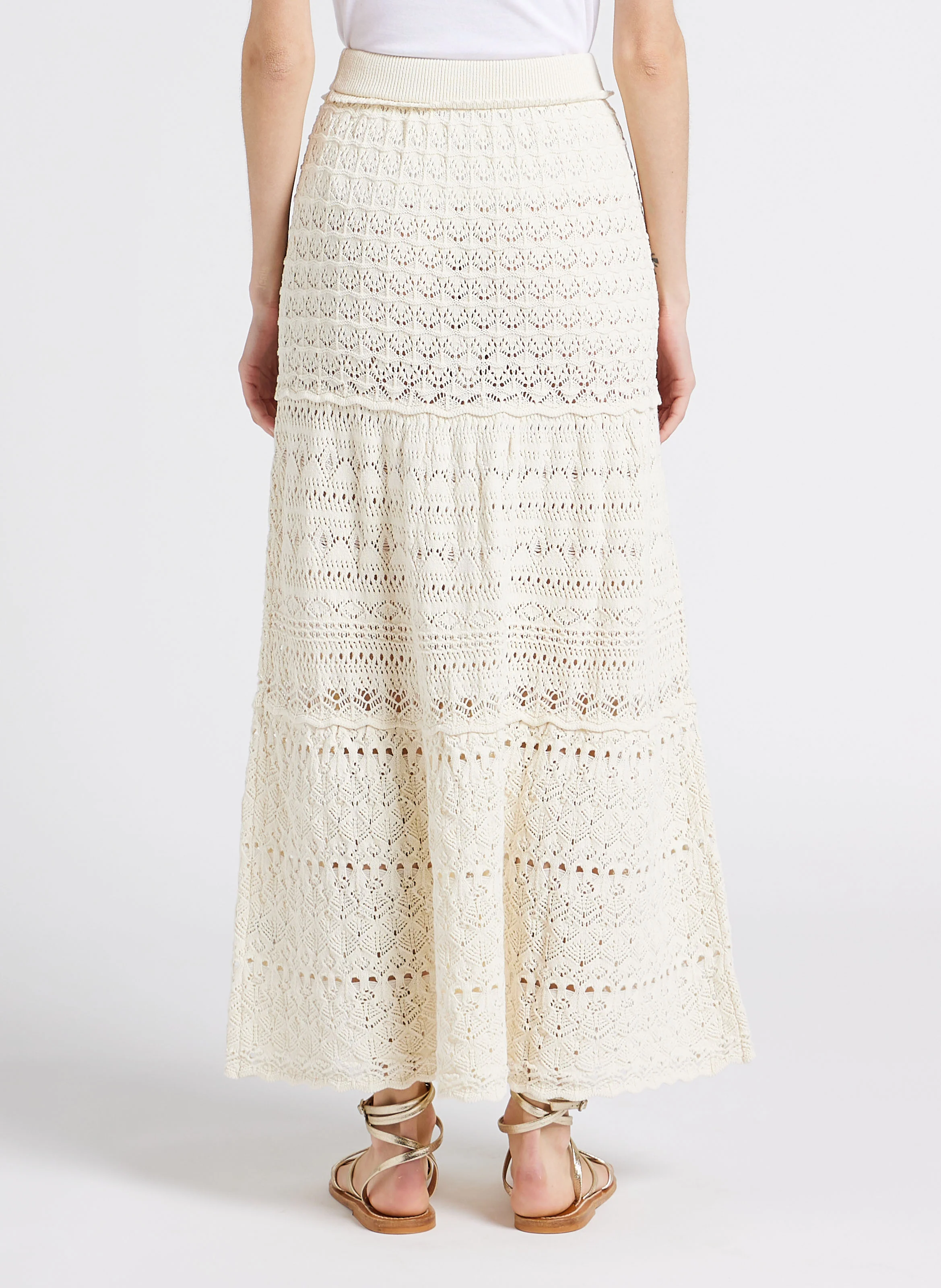 JOSH - Jupe taille haute évasée en coton | Beige