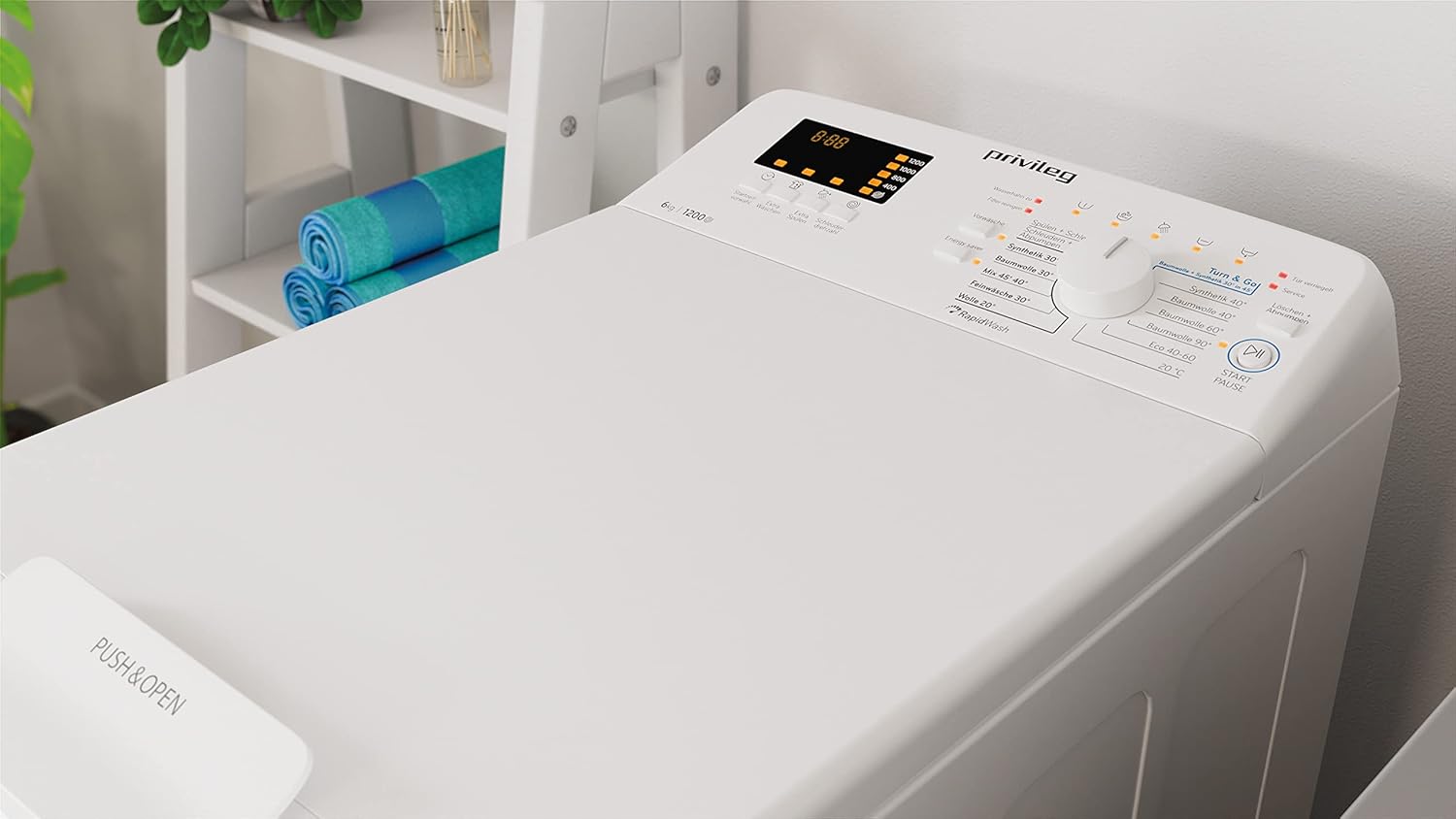 Privileg PWT Class C623 N Toplader Waschmaschine / 6 kg / 1151 UpM/Turn& Go/Rapid Wash/Push&Open/Soft-Opening/Startzeitvorwahl/Wolle-Programm/Wasserschutz/Kindersicherung, Weiß