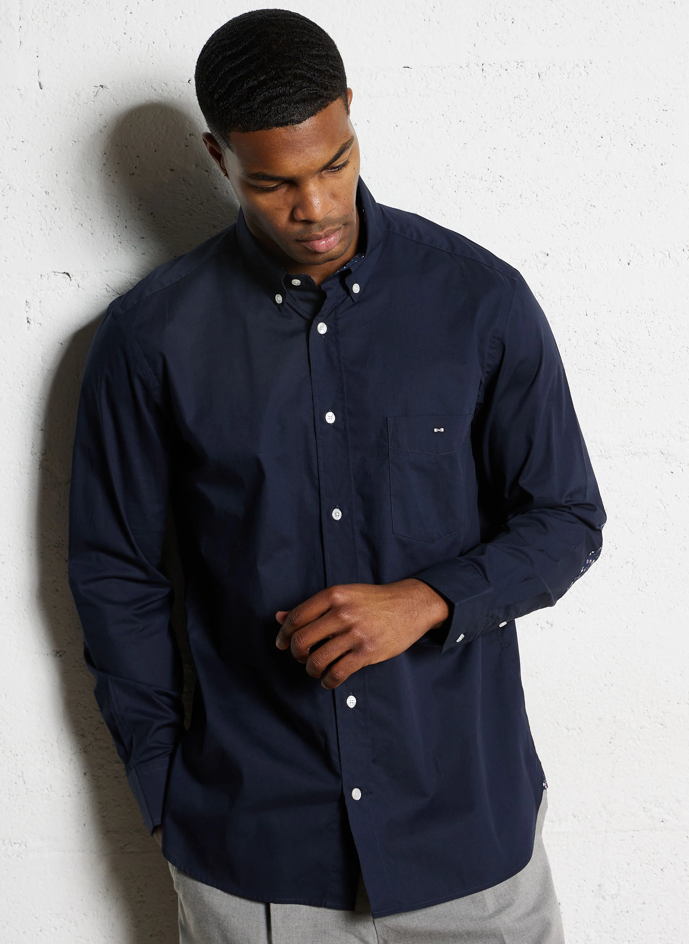 Chemise col classique droite en coton | Bleu
