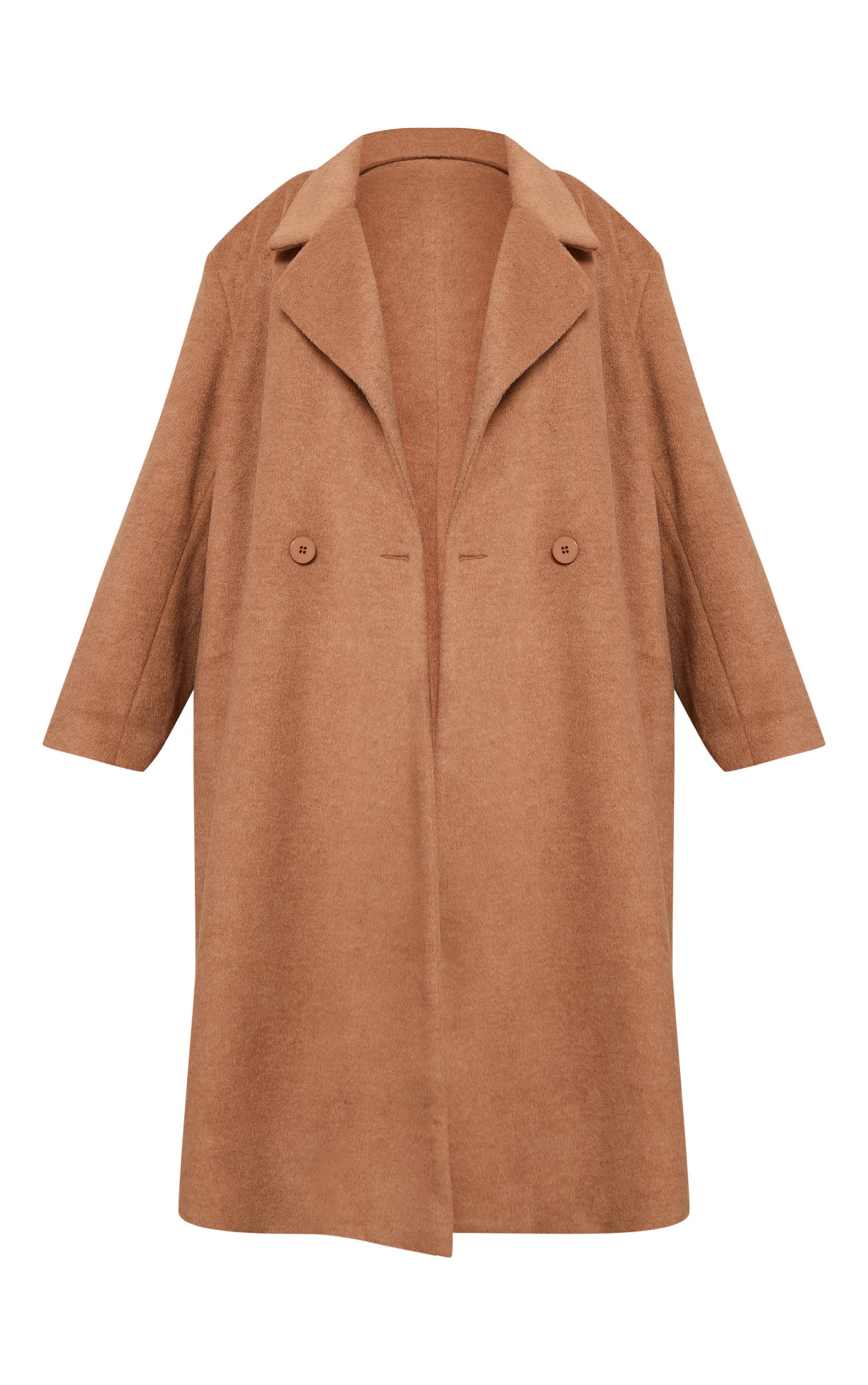 Marron Manteau Maxi En Laine Brossée Grande Taille