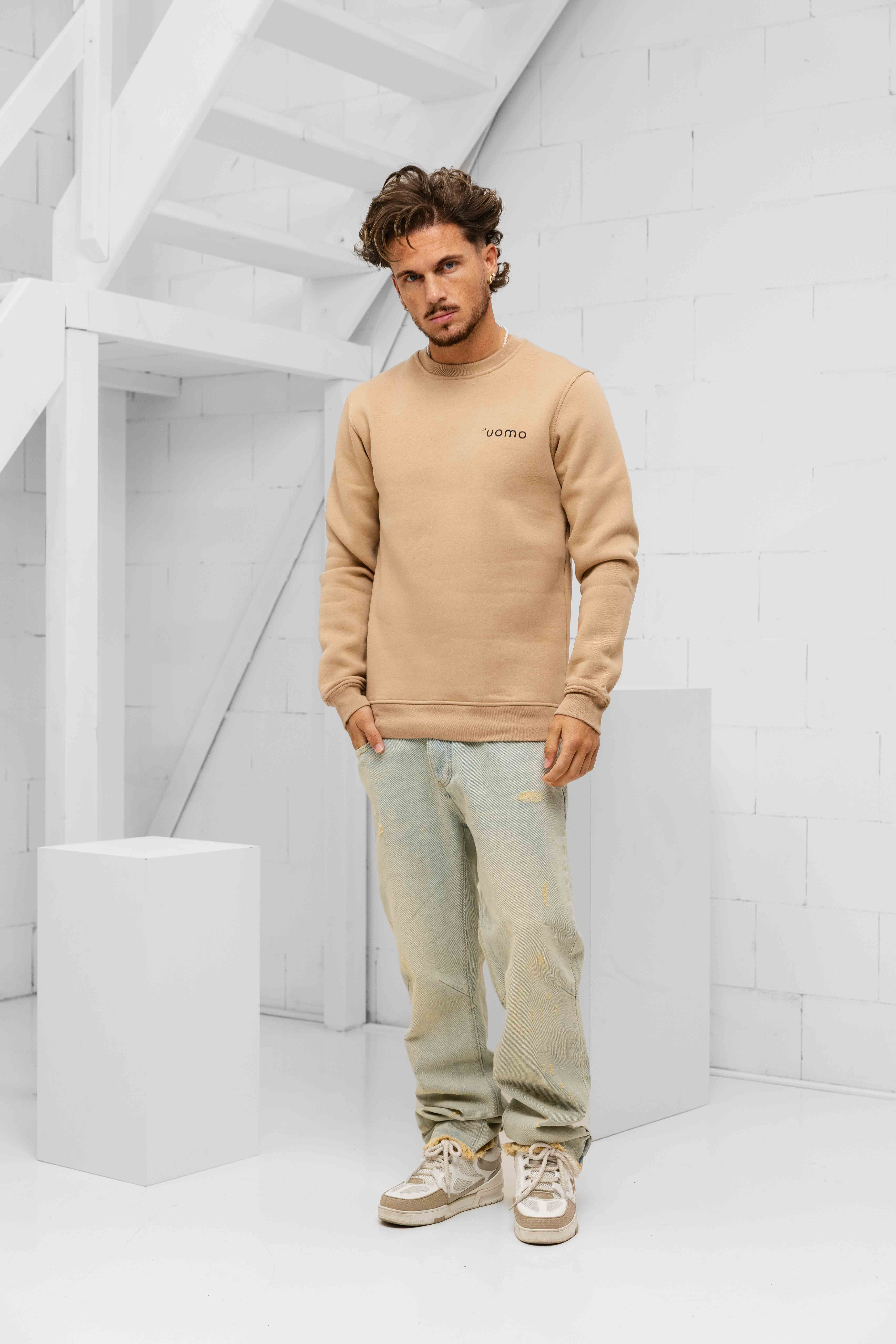 24 Uomo Basic Sweater Bruin Heren