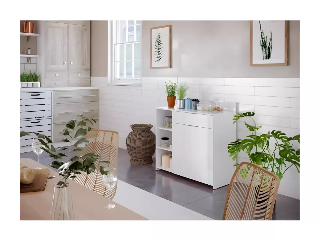 Buffet Cuisine - 2 portes + 1 tiroir - Mélaminé blanc - L 100 x P 42 x H 95 cm