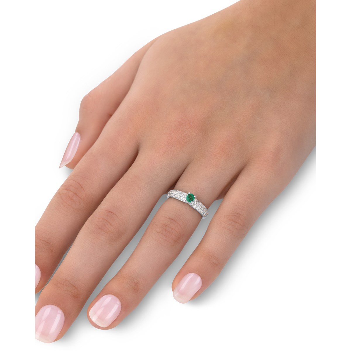 Bague ADEN Or 585 Blanc Emeraude et diamants 1.978grs