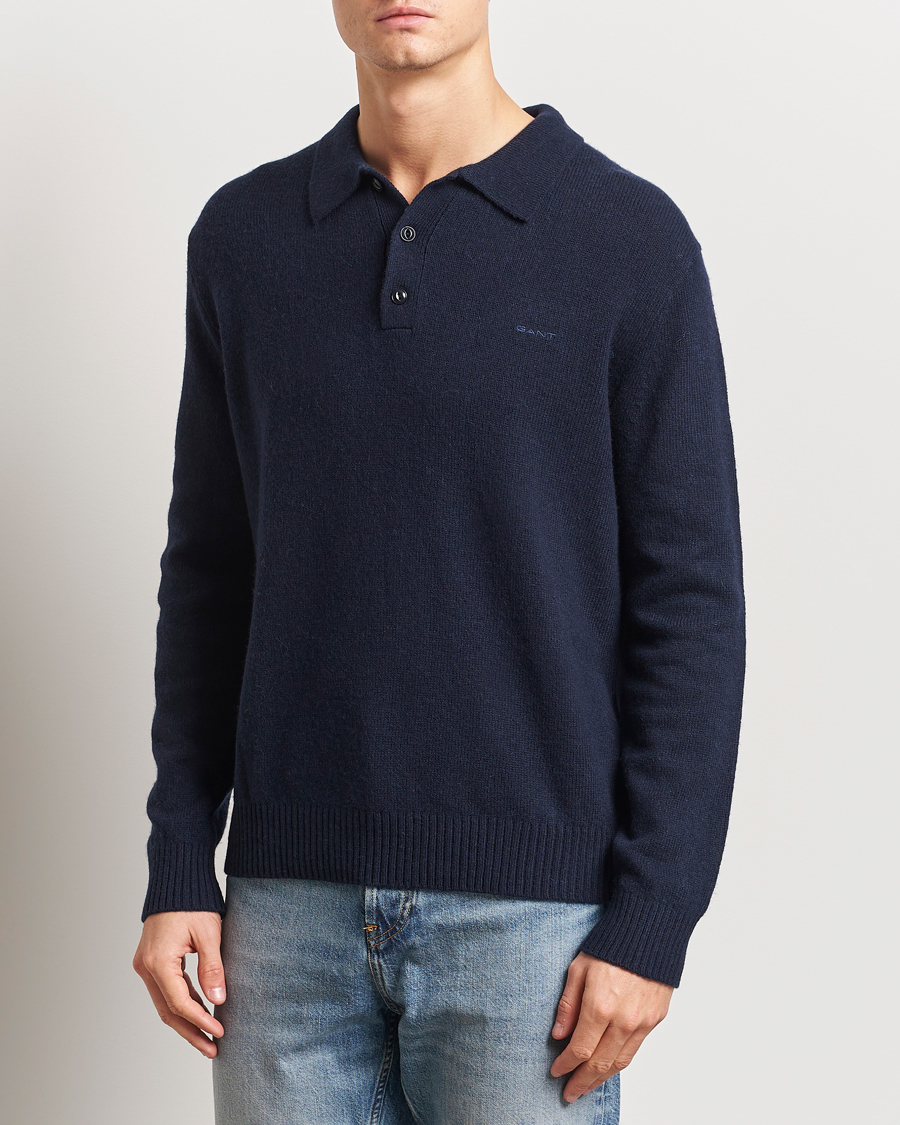 GANT Knitted Wool Polo Evening Blue