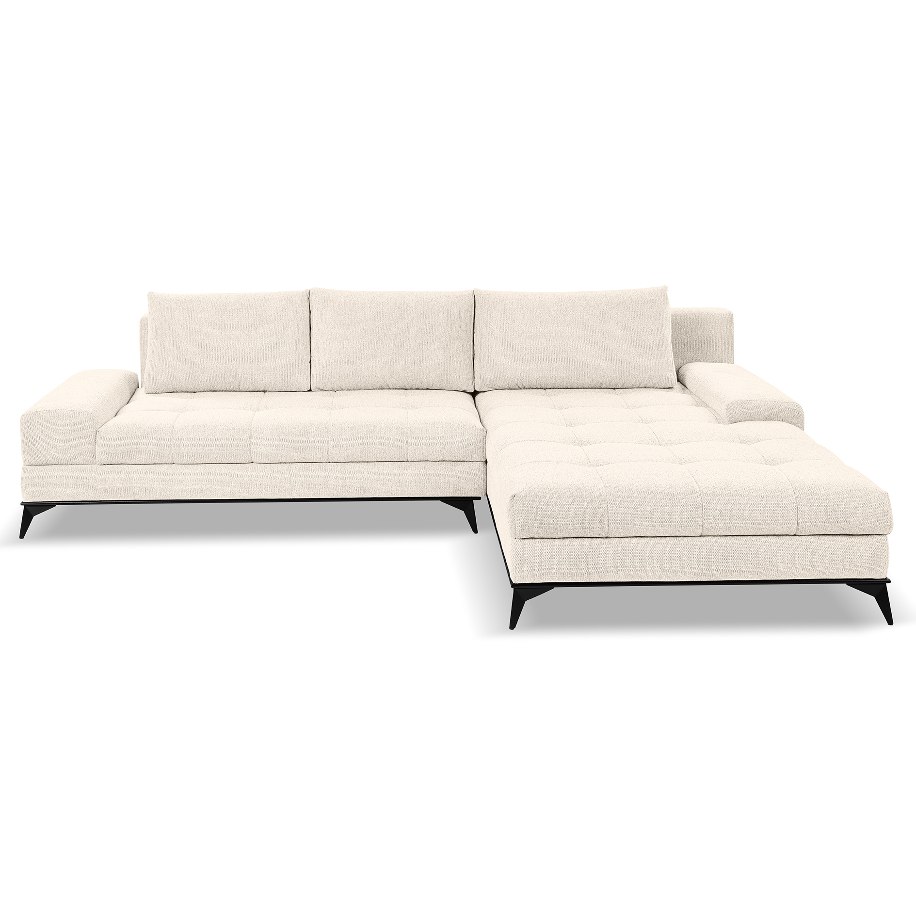 Ecksofa - beige - Liegefunktion und Staukasten - Longchair rechts