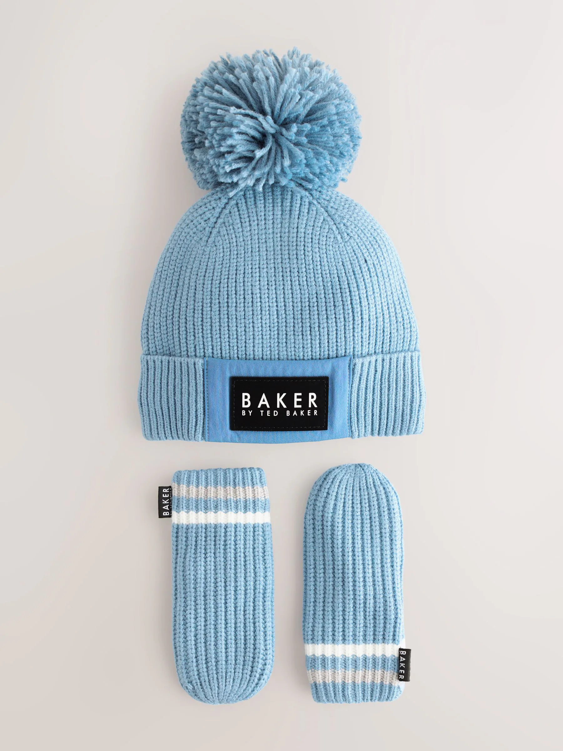 Blauw - Baker by Ted Baker Boys Pom Beanie and Mittens Set