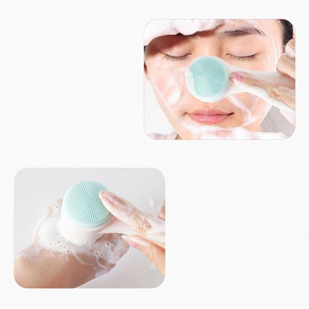 Zweiseitiger Silikon Gesichtsreiniger / Gesichtsmassage Reinigungsbürste - Weiss / Blau