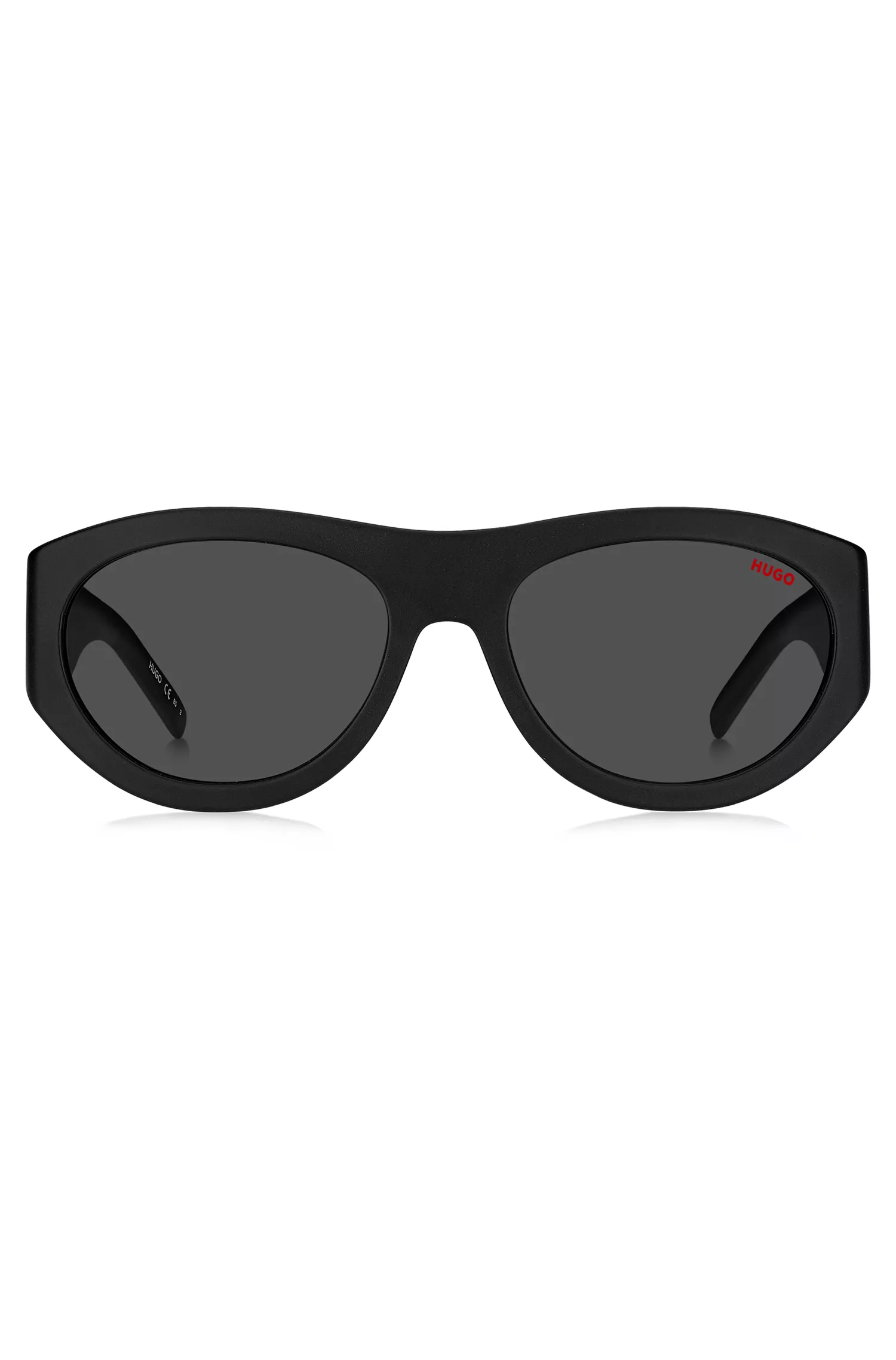 Óculos de sol HUGO em acetato vermelho e preto com monograma 3D.