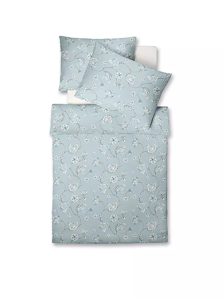 FLEURESSE Satin Bettwäsche MODERN GARDEN 70x90cm / 140x200cm Sommerblau hellblau