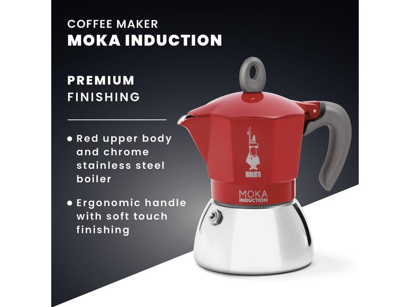 Bialetti Espressokocher New Moka Induktion 2 Tassen, Rot Italienische Espressokanne – ein Design-Klassiker