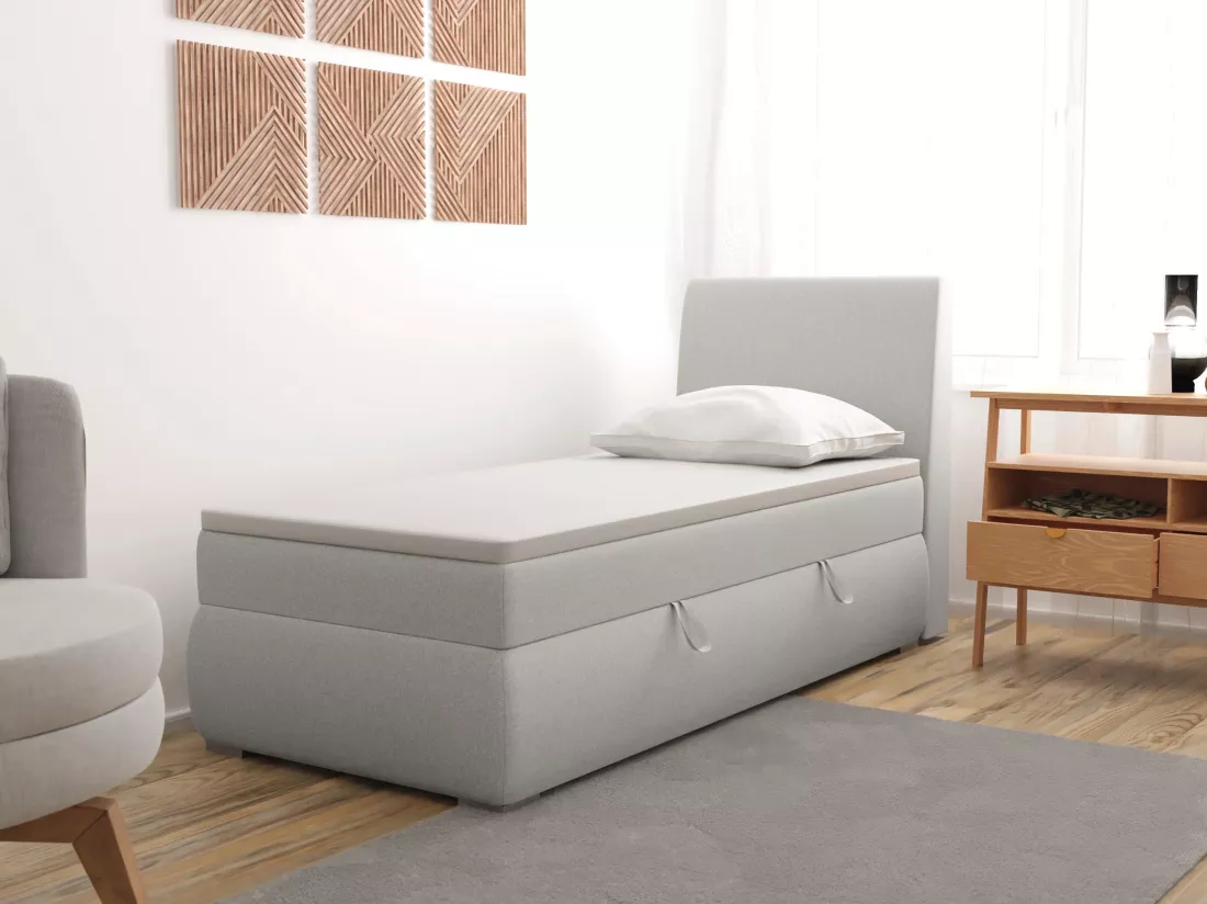 LIT BOXSPRING avec coffre de rangement Buffalo Mini côté droit 100x200 cm, Orinoco 21 (Gris clair)