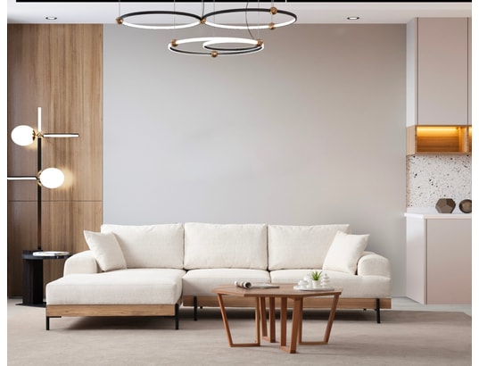 CONCEPT1 - Canapé tissu Eti chêne angle gauche blanc 280 x 98 x h78