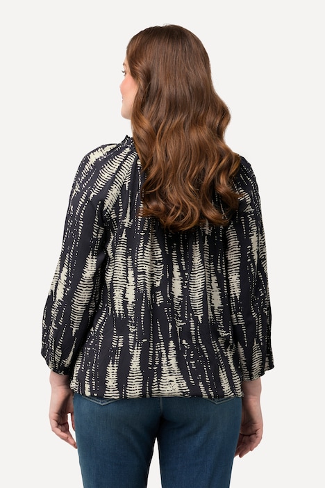 Bluse, Musterstreifen, Rüsche, Elastiksaum, 3/4-Arm