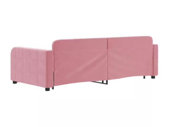 Lit de jour avec gigogne et tiroirs rose 90x200 cm velours
