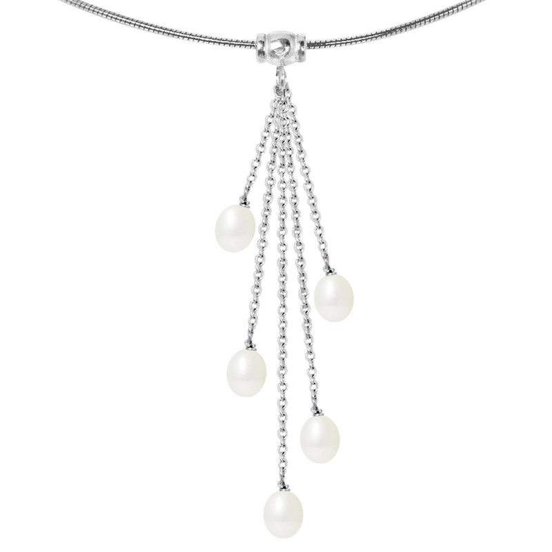Collier Femme en Argent Massif 925/1000 et 5 Perles de Culture d'eau douce Blanches