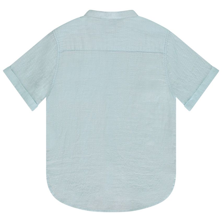 Chemise manches courtes en double gaz col mao pour garçon - Bleu