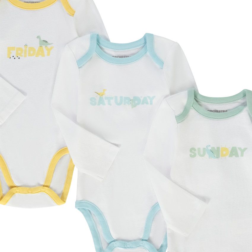 Lot de 7 bodies manches longues semainier pour bébé - Blanc