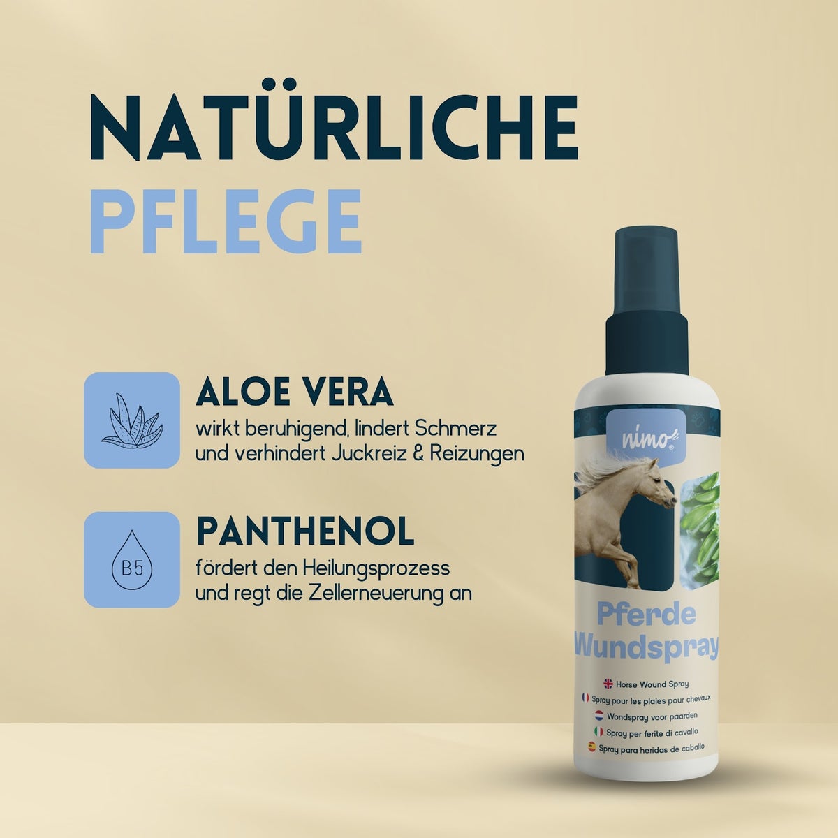 nimo® Paardenwondspray • met Aloë Vera en Panthenol voor wondverzorging en genezing
