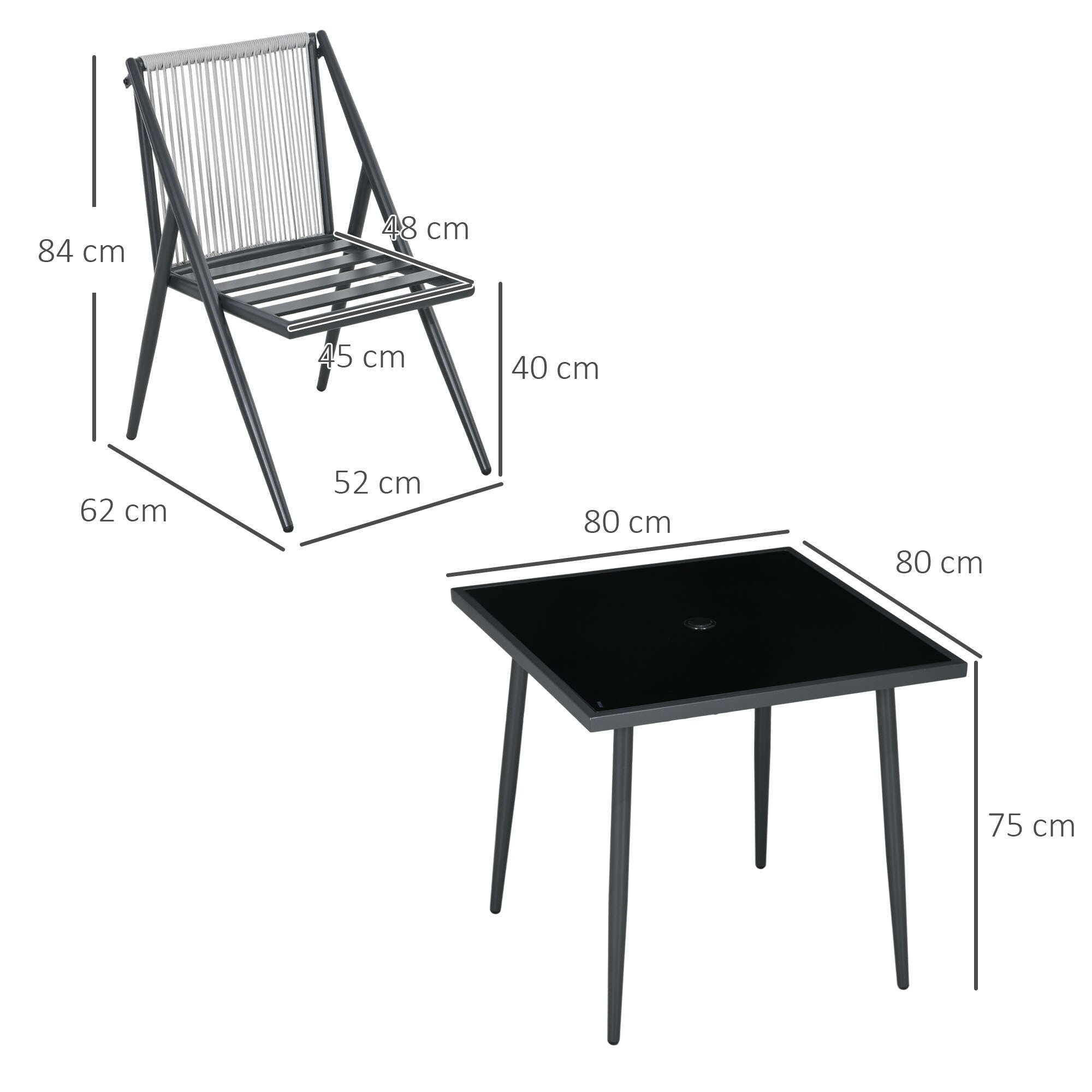 Outsunny Sitzgruppe mit 4 Stühlen grau 80L x 80B x 75H cm