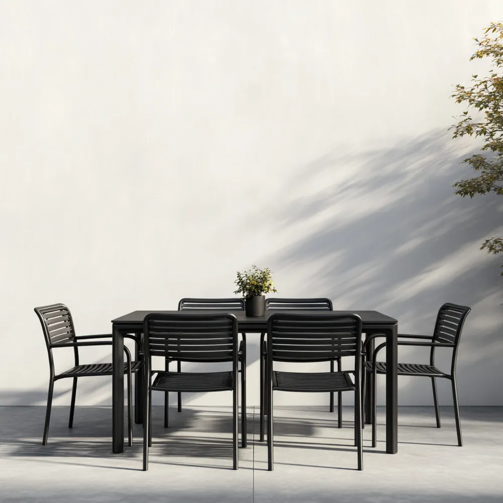 Garten-Esstisch-Set Metall 150x90x75 cm - Schwarz - Modernes Design