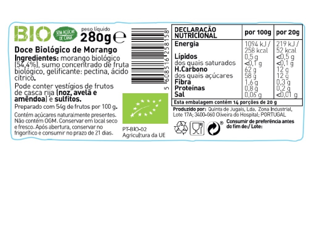 DOCE MORANGO JUGAIS BIO 280G