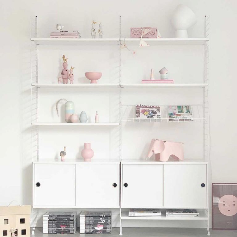 String Furniture Cabinet with sliding doors 78 x 20 x 37 cm walnoot