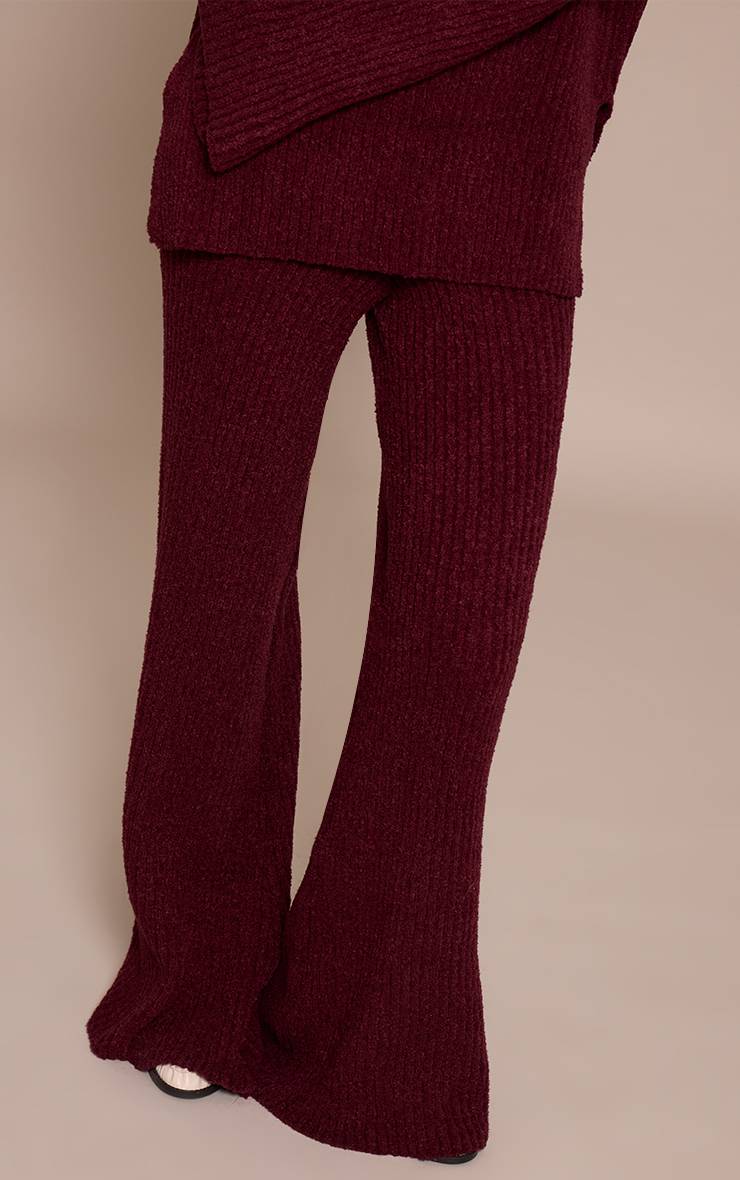 Rouge Bordeaux Pantalon Large En Maille Bouclée Côtelée