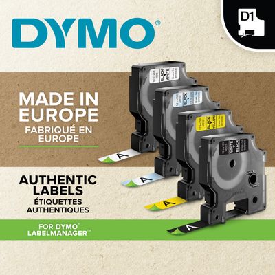 Dymo D1 - Ruban d'étiquettes auto-adhésives - 1 rouleau (12 mm x 7 m) - fond rouge écriture noire