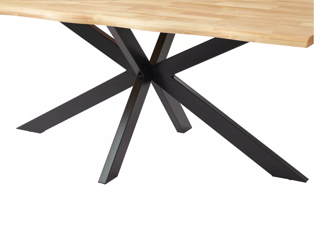 Table à manger 6 personnes en bois d'hévéa et métal noir - Naturel clair - COMULIA