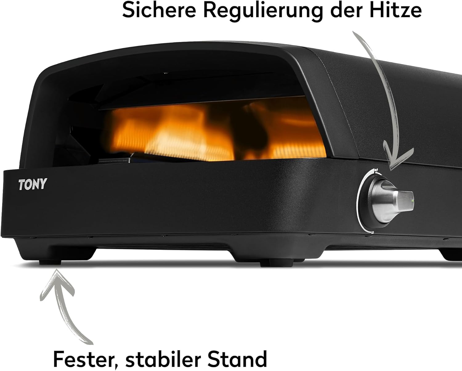 BURNHARD Gas Pizzaofen - TONY, 450 °C, Tragbarer 5,9 kW Outdoor Ofen für Pizza (58,5 x 47,7 x 24,8 cm) inkl. Cordierit-Pizzastein, geeignet für Terrasse, Balkon und Garten