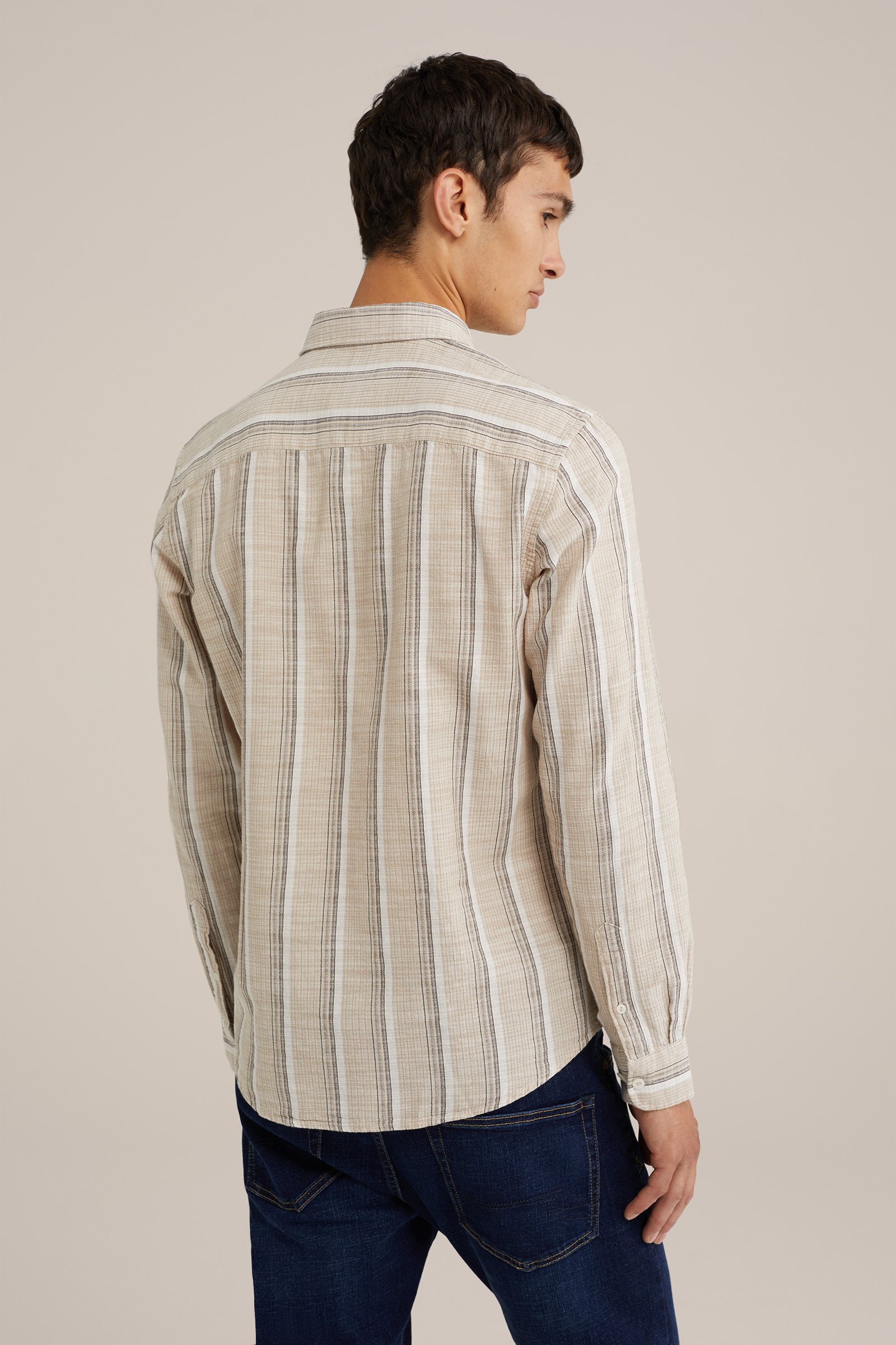 tall fit gestreept overhemd met structuur WE Fashion Beige