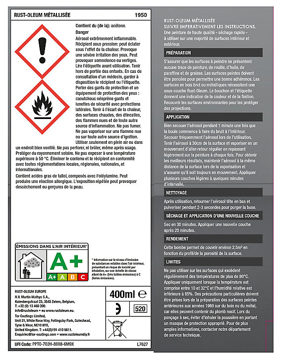 Peinture aérosol effet métallisé Rust-Oleum noir 400ml