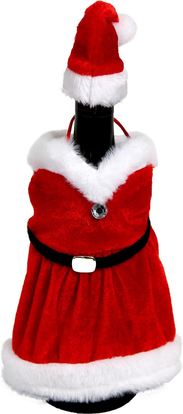 Unique Living kerstjurkje wijnfles Santa rood 15 x 25 cm