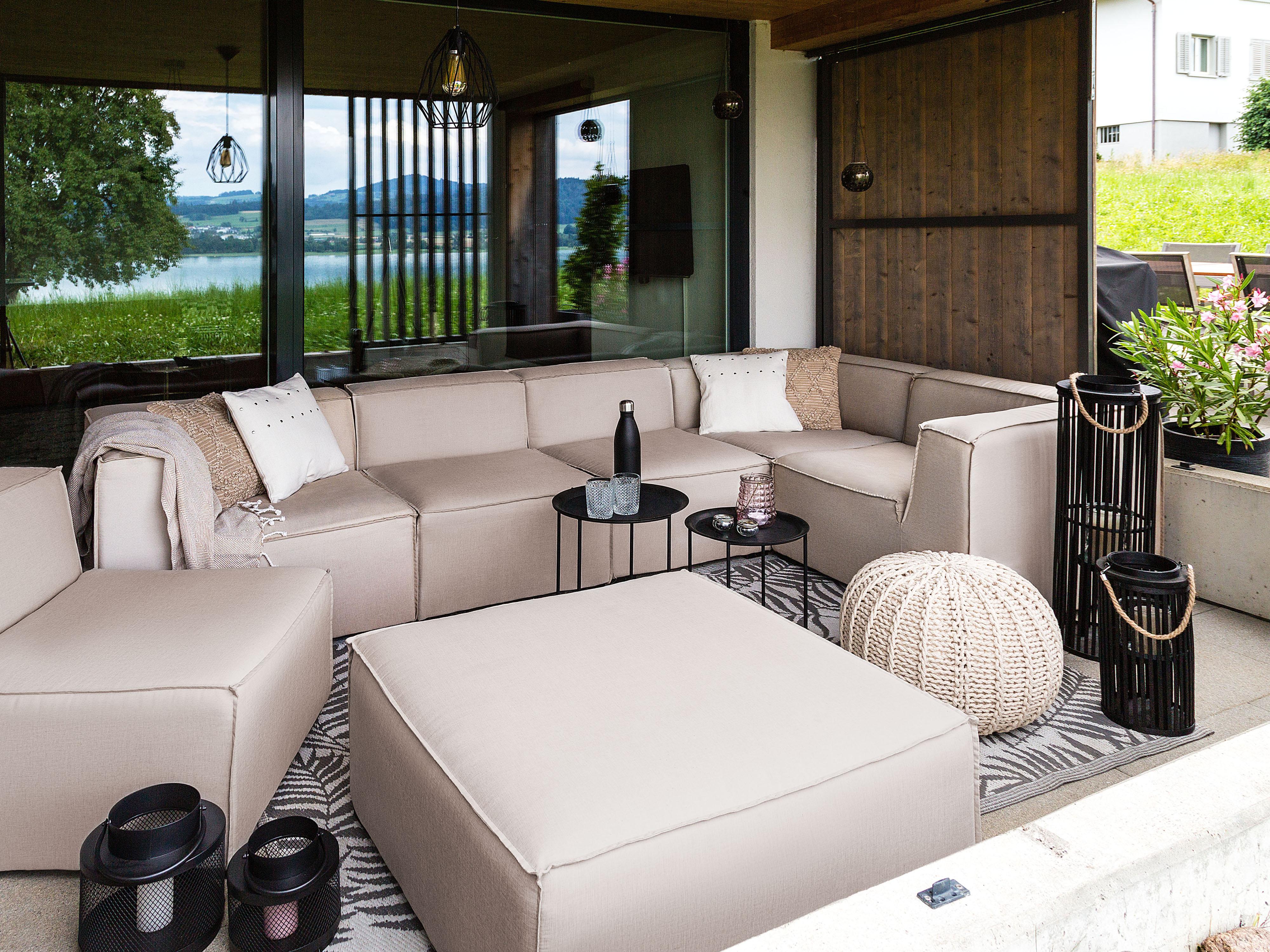 Tuin hoekbank met ottomaan 7-zits AREZZO linkszijdig modulair Beige