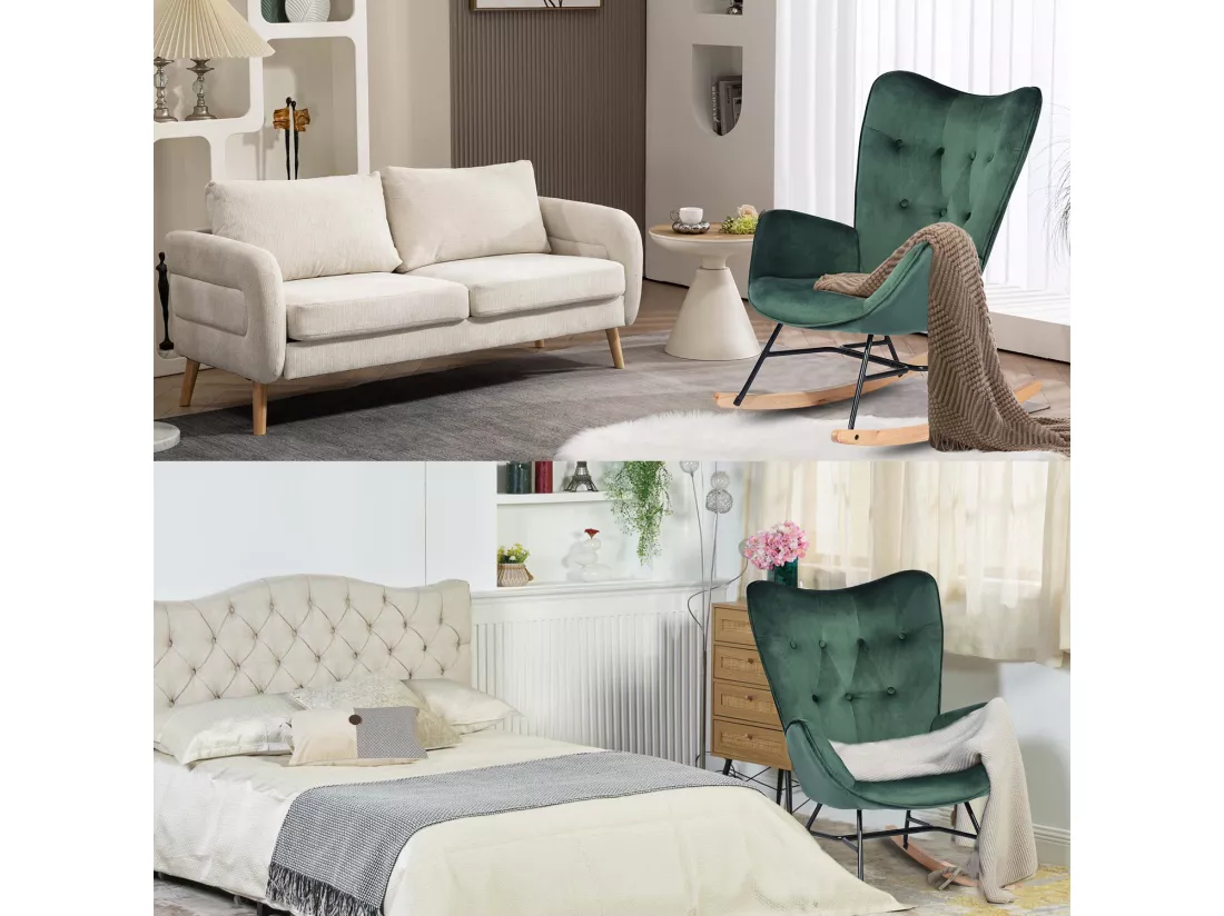 MEUBLES COSY Fauteuil à Bascule Allaitement Rocking Chair Scandinave Chaise Loisir Revêtement en Velours avec Pieds en Bois Massif pour Salon, Chambre, Le Balcon, Vert