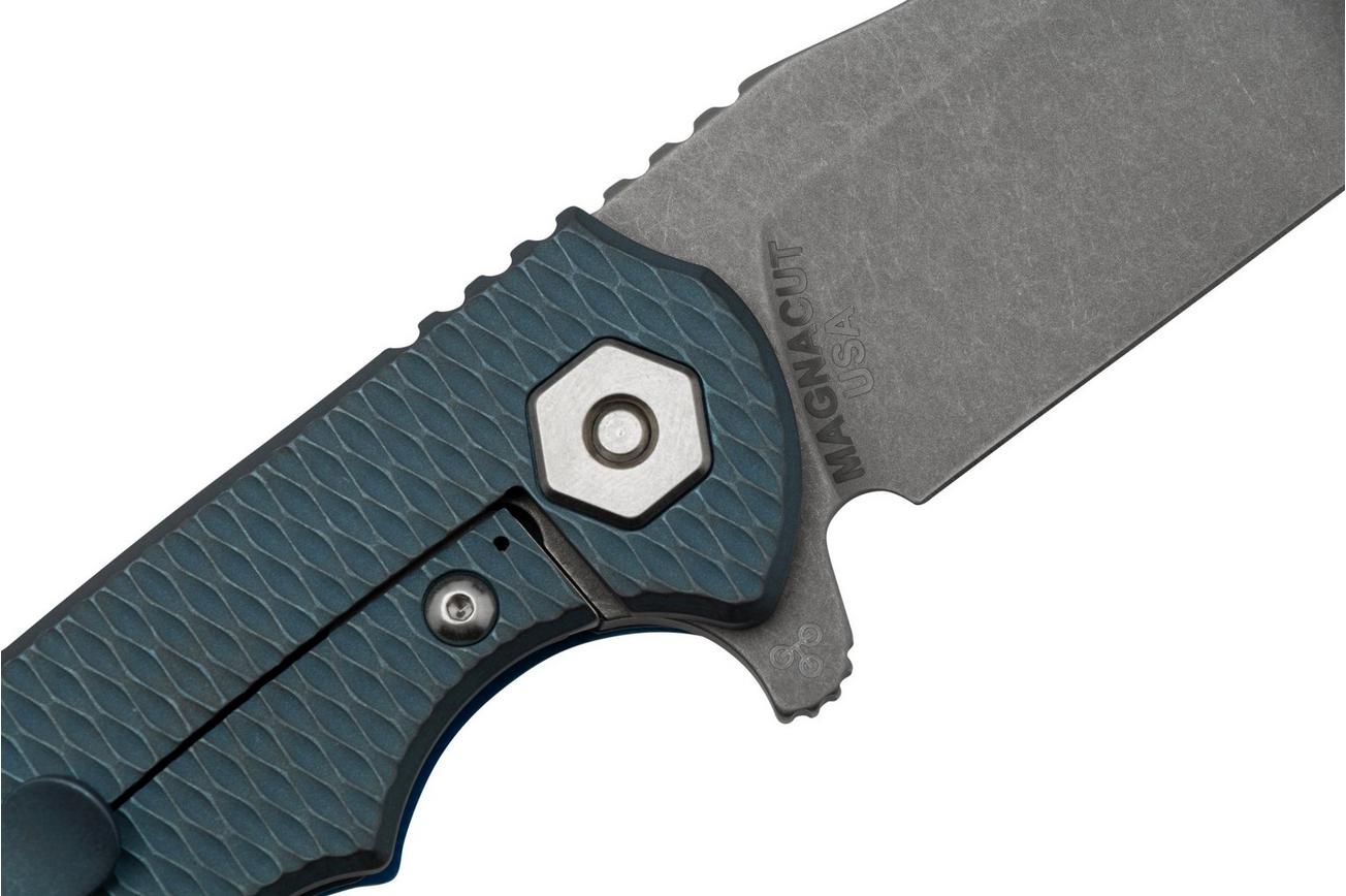 Rick Hinderer Project X, MagnaCut Clip point, Battle Blue, Blue G10 zakmes