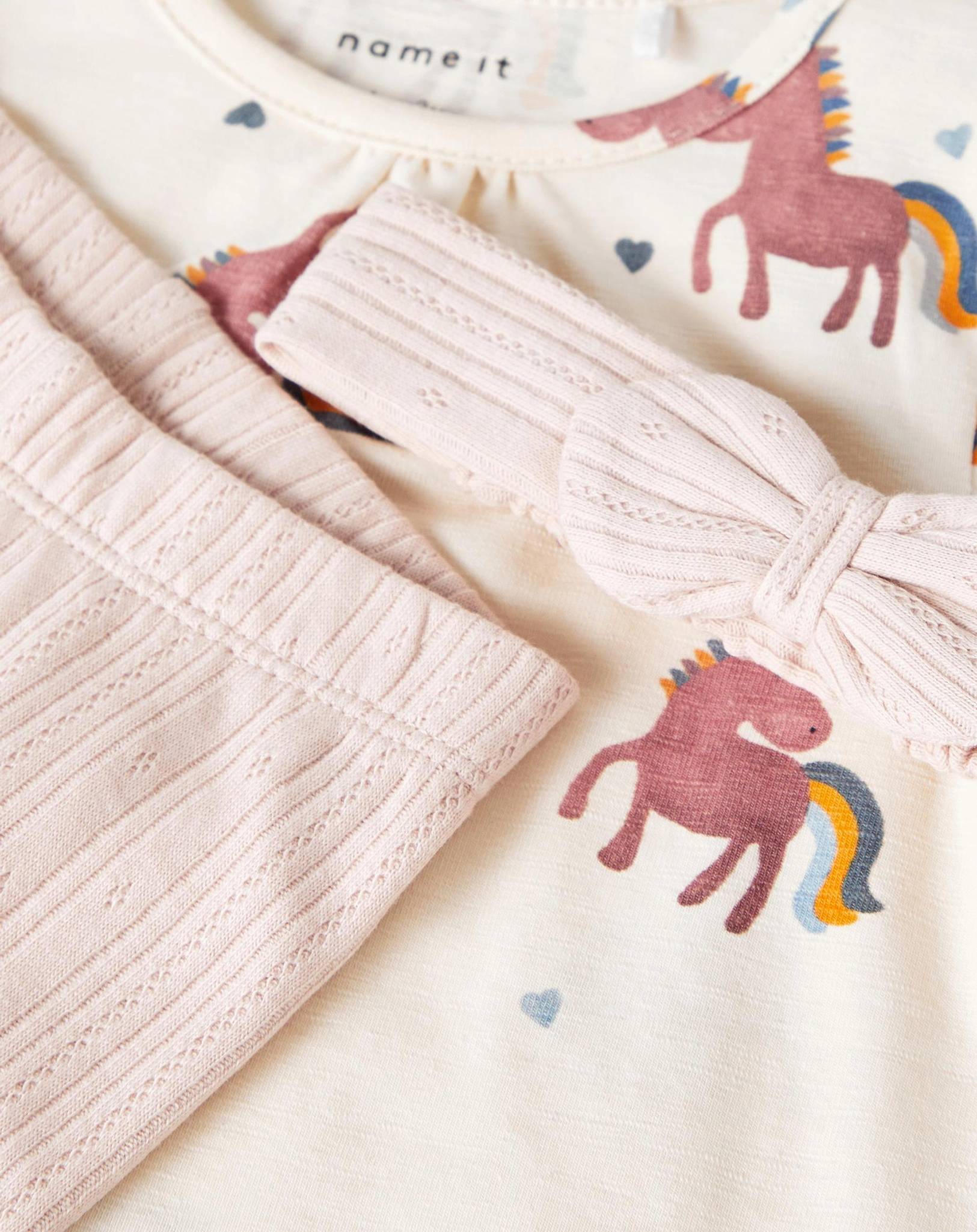 Langarmkleid-Set NBFTANNA EINHORN 3-teilig in buttercream
