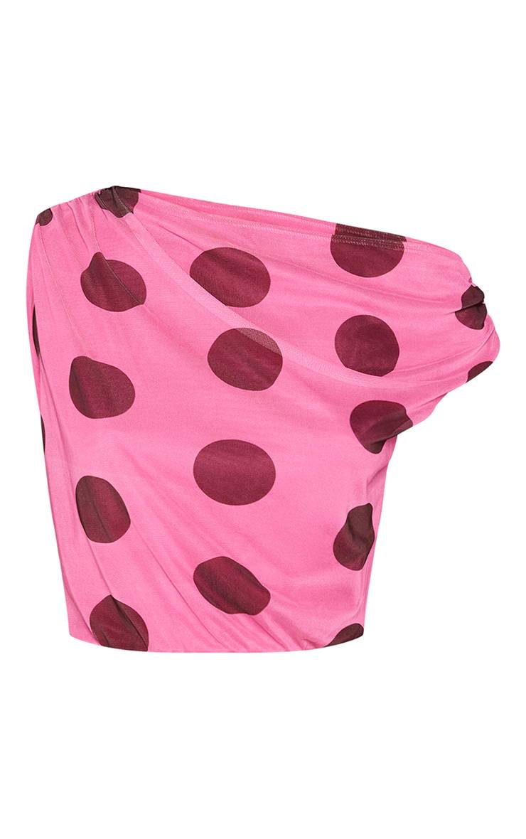 Rose Top Court Asymétrique En Mesh À Pois