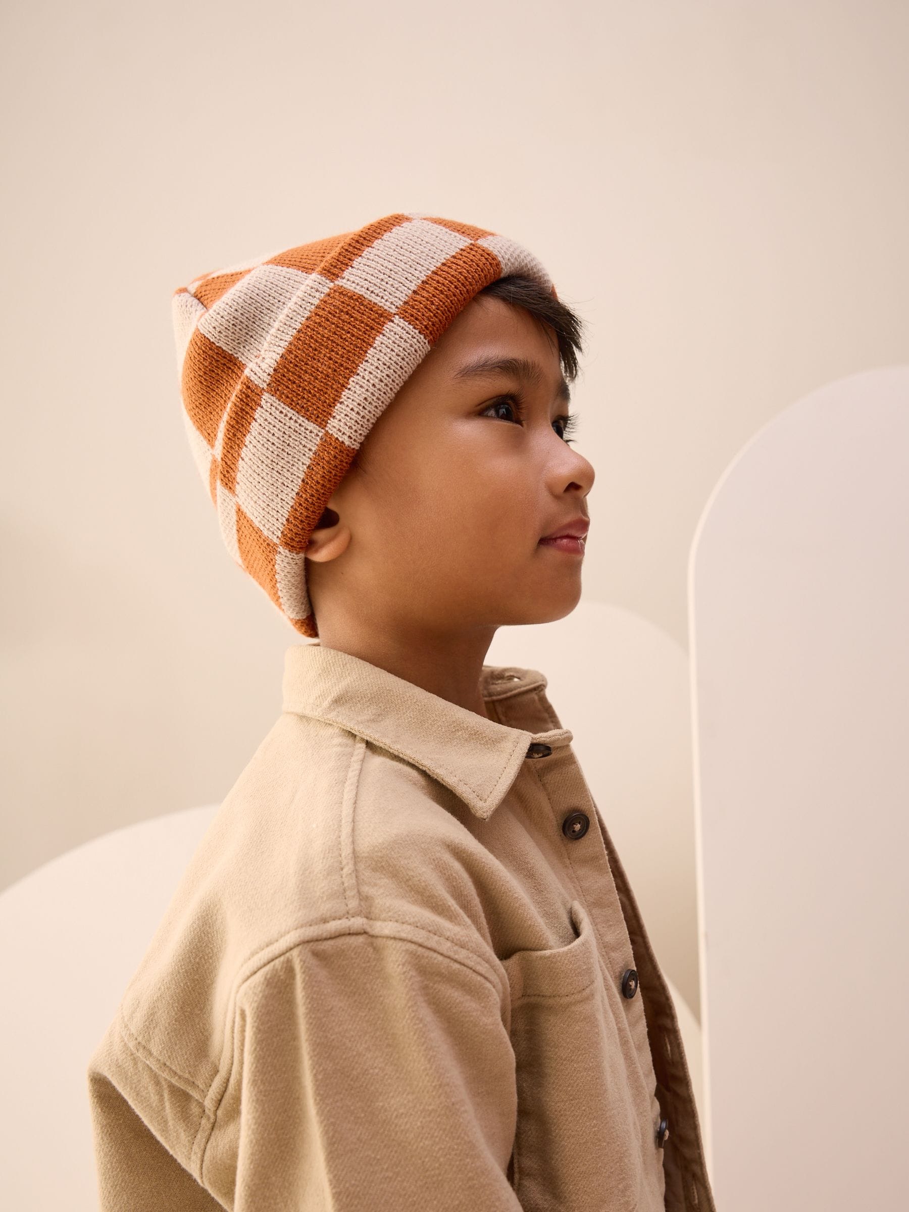 Rust Orange Check - Beanie-muts (1-16jaar)
