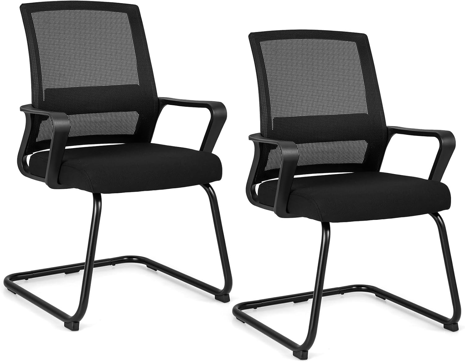COSTWAY Freischwinger Stühle 2er Set, Schwingstühle mit Armlehne & Lendenwirbelstütze, Bürostühle, Konferenzstühle, Besucherstühle für Büro, Konferenzraum, Arbeitszimmer